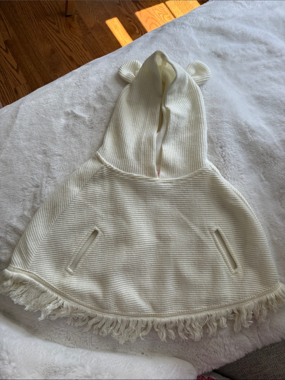 Youngland Cream Hooded Poncho with Ear Detail